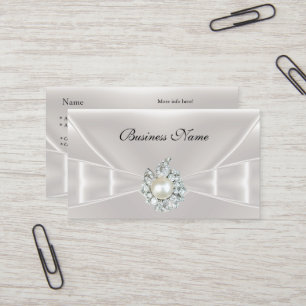 Cartão De Visita Elegant Business Card Laço de Seda Branco Jóia