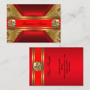 Cartão De Visita Elegant Business Vermelho Dourado Joia Damask 2