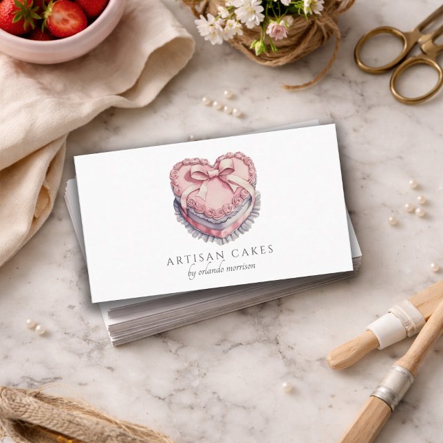 Cartão De Visita Elegant Cake Bakery Heart Cake (Criador carregado)