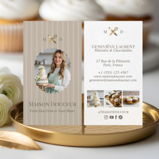 Cartão De Visita Elegant Chic Bakery Listras & Batedeira Dourada Fo