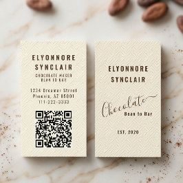 Cartão De Visita Elegant Chocolate Embossed Texture Look QR Code