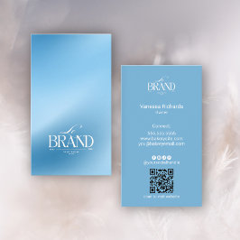 Cartão De Visita Elegant Cool Icy Blue Smooth Gradient QR Code Logo