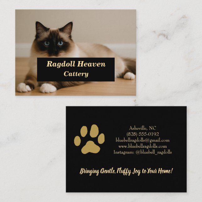 Cartão De Visita Elegant Custom Ragdoll Cat Cattery Business Card  (Frente/Verso)