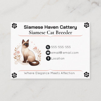 Cartão De Visita Elegant Custom Siamese Cattery Business Card 