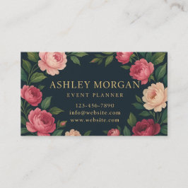 Cartão De Visita Elegant Dark Floral Business Card with Roses 