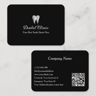 Cartão De Visita Elegant Dental Clinic Black Dentist QR Code