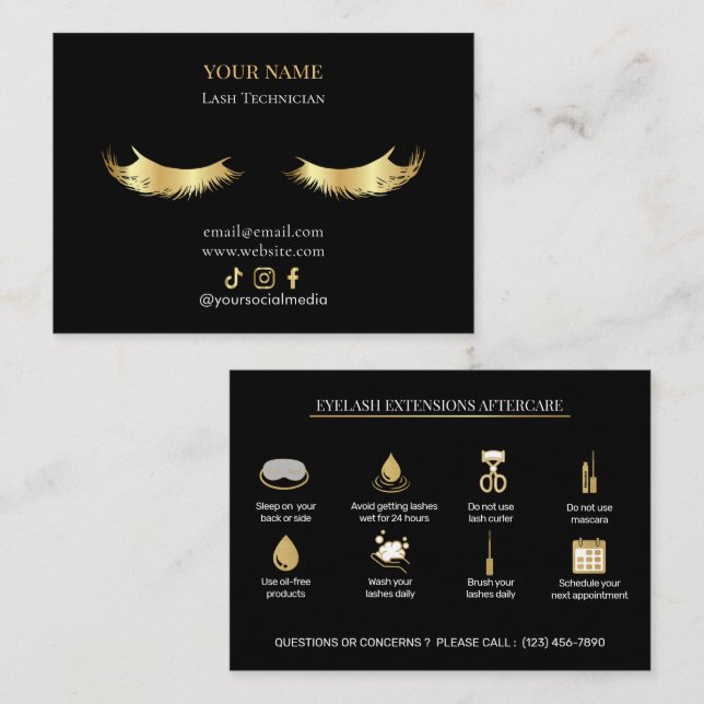 Cartão De Visita Elegant Eyelash Extensions Lash Aftercare (Frente/Verso)