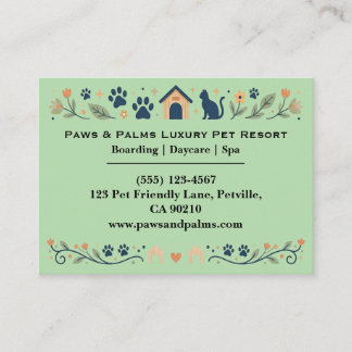 Cartão De Visita Elegant Floral Pet Boarding & Daycare Customizable
