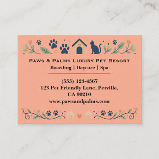 Cartão De Visita Elegant Floral Pet Boarding & Daycare Customizable
