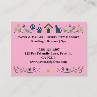 Cartão De Visita Elegant Floral Pet Boarding & Daycare Customizable