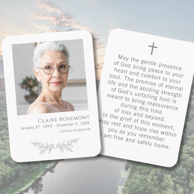 Cartão De Visita Elegant Floral Photo Funeral Prayer Card (Elegant Floral Photo Funeral Prayer Card
)