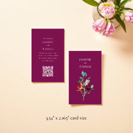 Cartão De Visita Elegant Floral QR Code Wedding Website Card