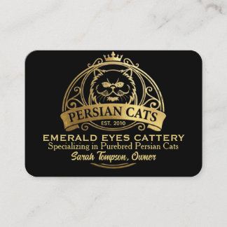Cartão De Visita Elegant Gold & Black Persian Cattery Business Card