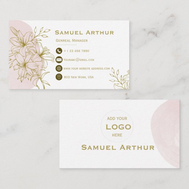 Cartão De Visita Elegant Gold Floral Lily - Business Card (Frente/Verso)