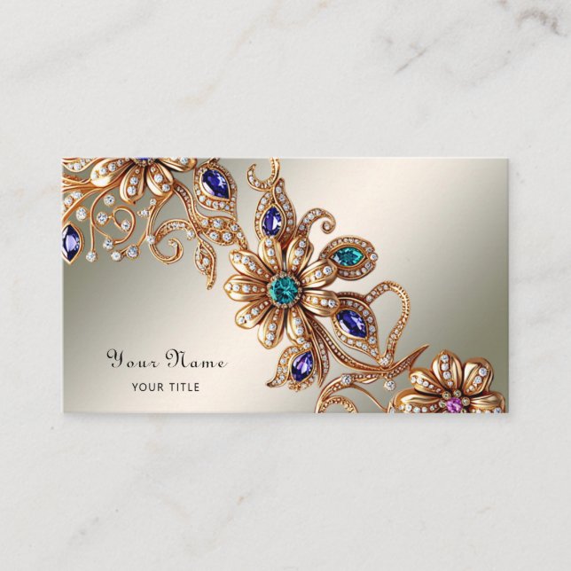 Cartão De Visita Elegant Gold Jewel Flowers Business Card (Frente)
