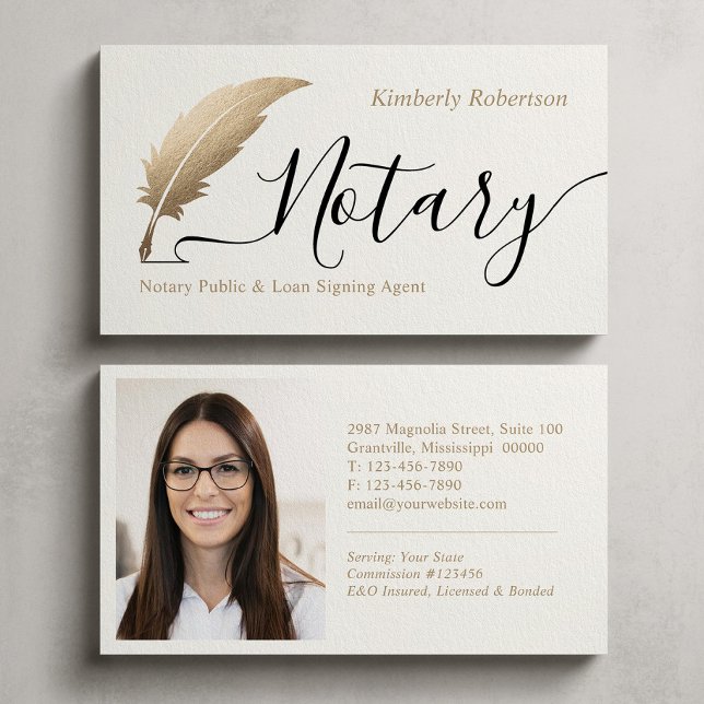 Cartão De Visita  Elegant Gold Notary Calligraphy Business Card (Criador carregado)