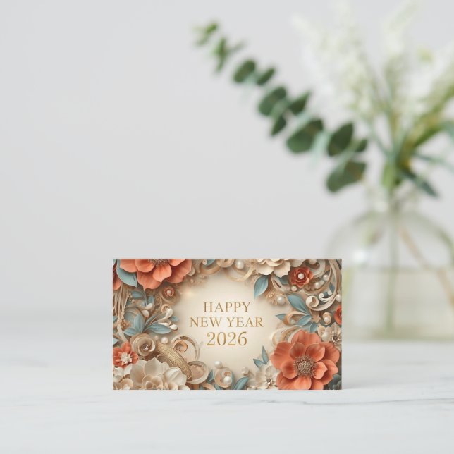 Cartão De Visita elegant happy new year 2026 business card (Em pé/Frente)