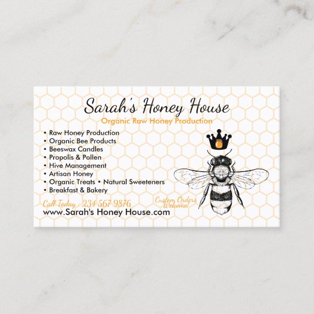Cartão De Visita Elegant Honeycomb Professional Honey Bee (Frente)