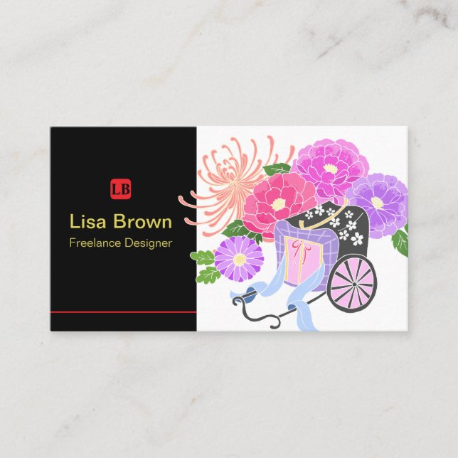 Cartão De Visita Elegant Japanese Flower Design Business Card (Frente)