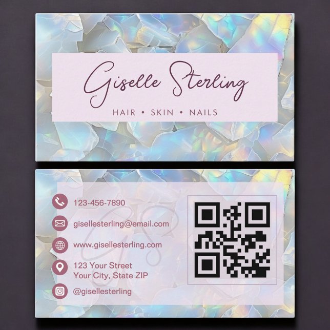 Cartão De Visita Elegant Lavender Opal QR Code Professional (Criador carregado)