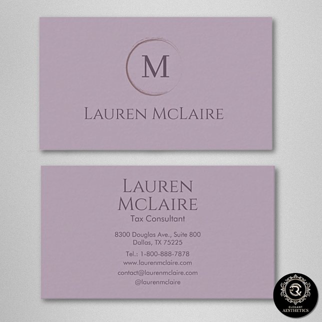 Cartão De Visita Elegant Lavender Taupe Circle Monogram (Criador carregado)