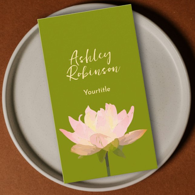 Cartão De Visita Elegant lotus flower boho avocado green QR code (Elegant lotus flower boho avocado green QR code Business Card)