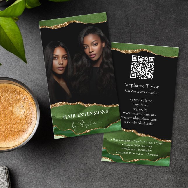 Cartão De Visita Elegant Luxury Hair Stylist Extensions Wigs  Photo (elegant wig and hair extension beauty salon business card)