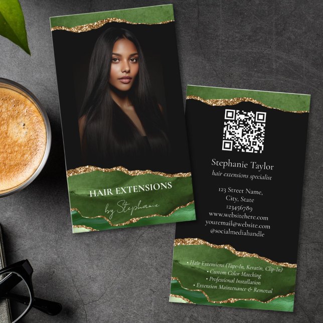 Cartão De Visita Elegant Luxury Hair Stylist Extensions Wigs  Photo (Criador carregado)