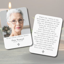 Cartão De Visita Elegant Memorial Photo Cross Prayer Card