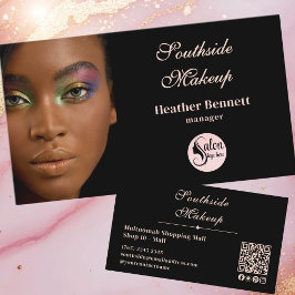 Cartão De Visita Elegant Minimal Black Makeup Artist QR Business