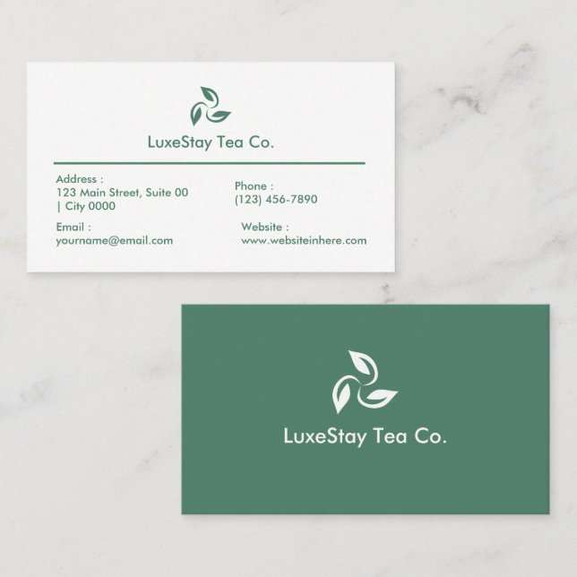 Cartão De Visita Elegant Minimalist Hotel Tea Theme Clean (Frente/Verso)