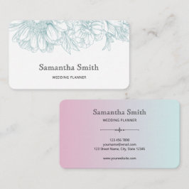 Cartão De Visita Elegant Minimalist Teal Green Floral Line Art