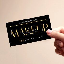 Cartão De Visita Elegant Modern Black & Gold Effect Makeup Artist