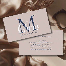 Cartão De Visita Elegant monogram logo beige blue professional