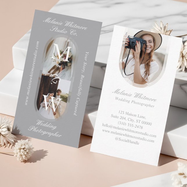 Cartão De Visita Elegant Monogram Wedding Photographer Arch Photos (Elegant Monogram Wedding Photographer Arch Photos Business Card)
