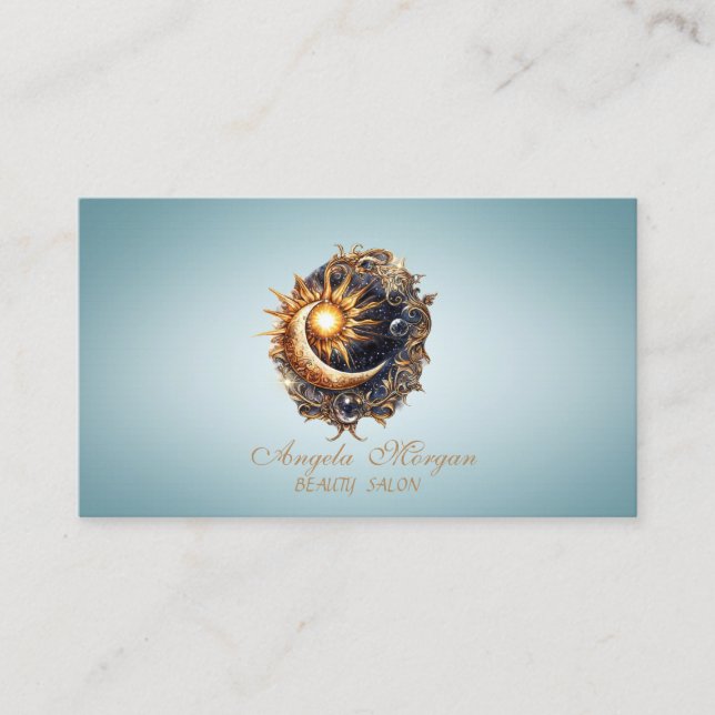 Cartão De Visita Elegant Mystical Sun Moon Blue Business Card (Frente)