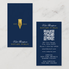 Cartão De Visita Elegant Notary Signing Agent QR Code Blue Gold
