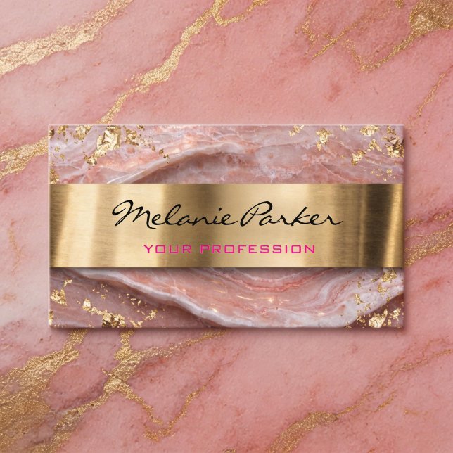 Cartão De Visita Elegant pink agate marble metallic  (Criador carregado)