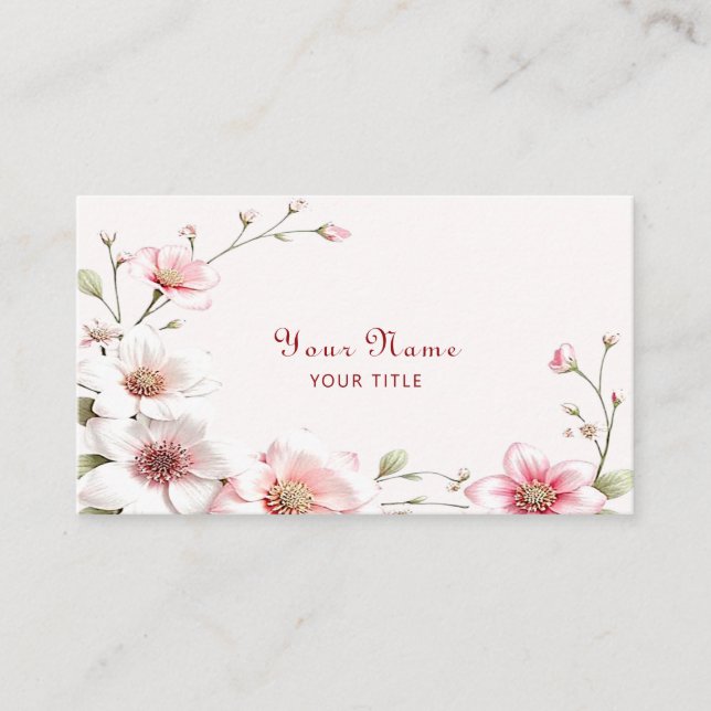Cartão De Visita Elegant Pink White Floral Business Card (Frente)
