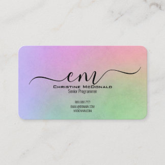 Cartão De Visita Elegant Rainbow Monogram Business Cards - Rounded 