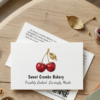 Cartão De Visita Elegant Red Cherry & Golden Leaves Business Card