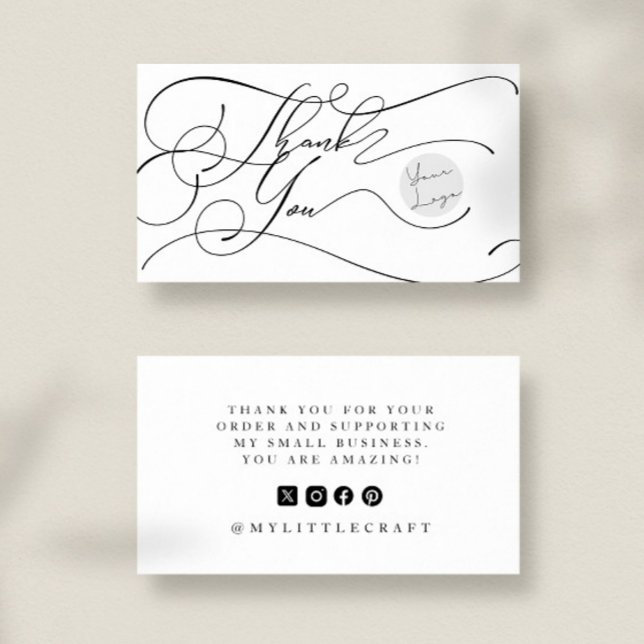 Cartão De Visita Elegant Script Logo Thank You Small Branding (Criador carregado)
