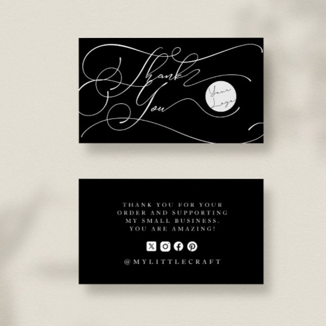 Cartão De Visita Elegant Script Logo Thank You Small Branding Black (Criador carregado)