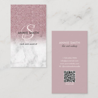 Cartão De Visita  Elegant Script Monogram Marble Rose Gold Glitter