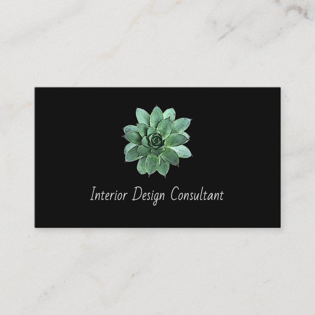 Cartão De Visita Elegant Succulent Botanical QR code Black  (Frente)