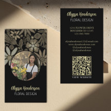 Elegant Tan & Black Floral Photo QR Code Logo