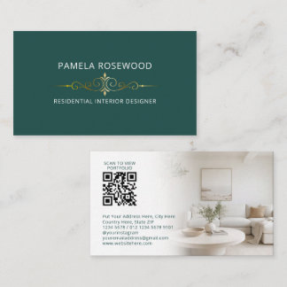 Cartão De Visita Elegant Teal Gold Interior Design Studio
