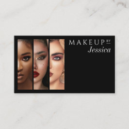 Cartão De Visita Elegant Typography Black White 3 Photo Makeup