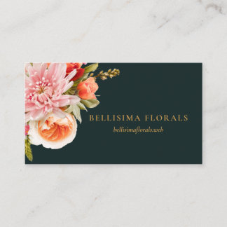 Cartão De Visita Elegant Vibrant Flowers on Dark Teal