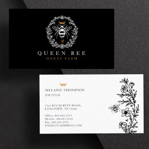 Cartão De Visita Elegant Vintage Honey Queen Bee Black & White